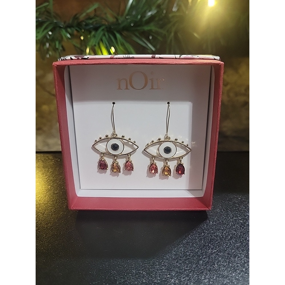 nOir Evil Eye Dangle Earrings with Red & Orange Gems – Boxed Jewelry Gift